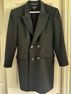 Reiss Atelier Black Double-Breasted Wool-Blend Blazer Coat